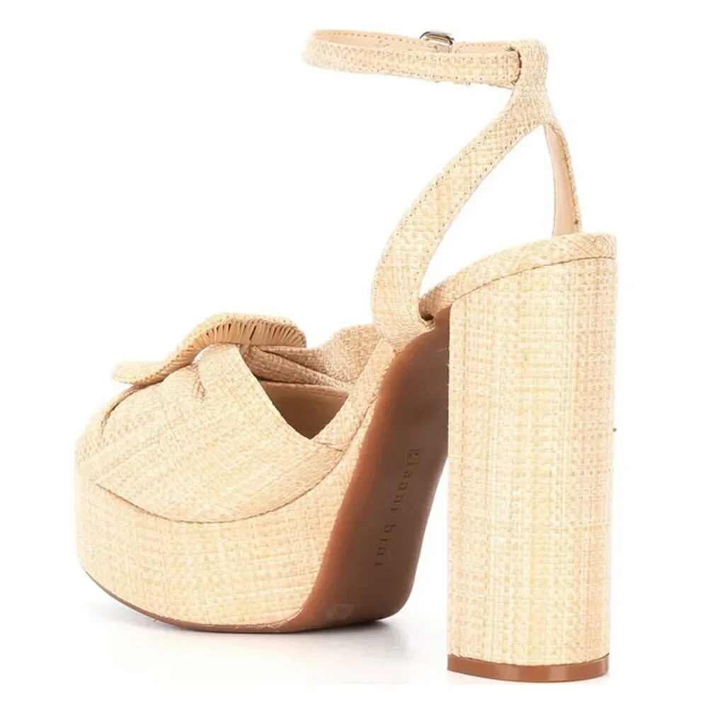 NEW Gianni Bini Tobias Raffia Mismatched Buckle Platform Heeled Sandals